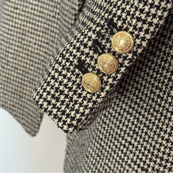 NWT Zara Black and White Double Breasted Houndstooth Blazer with Gold Buttons - Picture 7 of 11